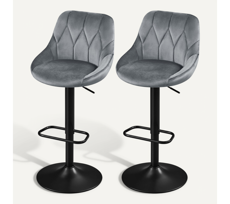 Lot De 2 Chaises De Bar En Velours Avec Assise Pivotante Réglable En Hauteur Gris Foncé