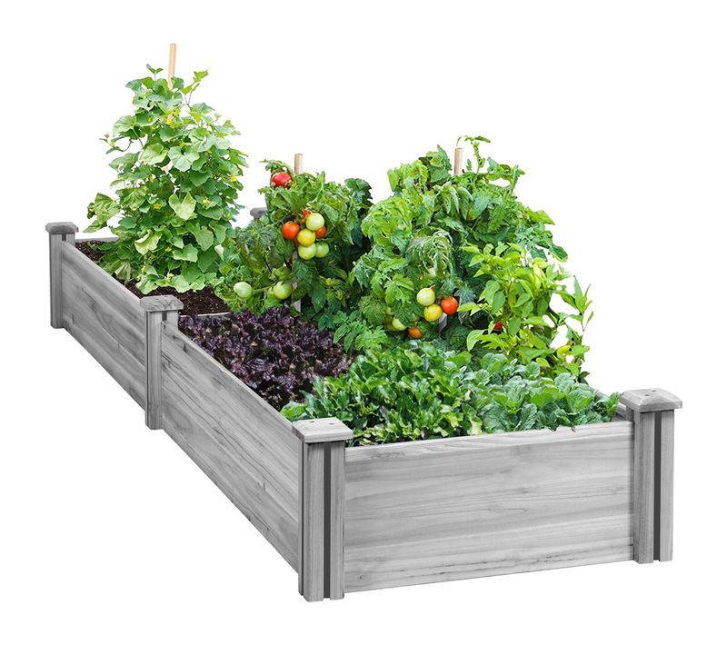 Carré Potager En Bois Bac Surélevé En Deux Casiers Potager Extérieur/intérieur Avec Cloison Gris