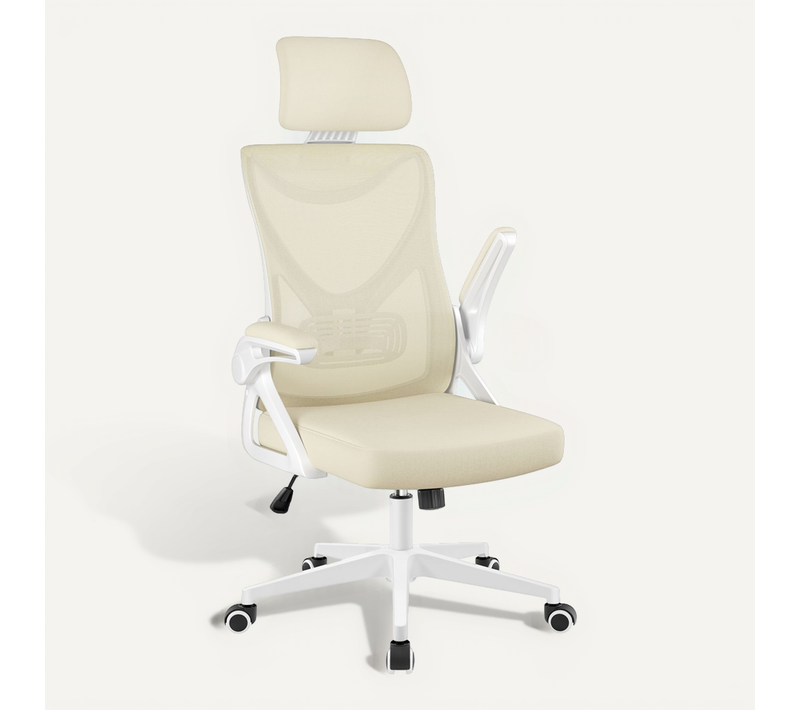 Chaise De Bureau Ergonomique En Maille Avec Accoudoirs Relevables à 90° Charge Max 150kg beige