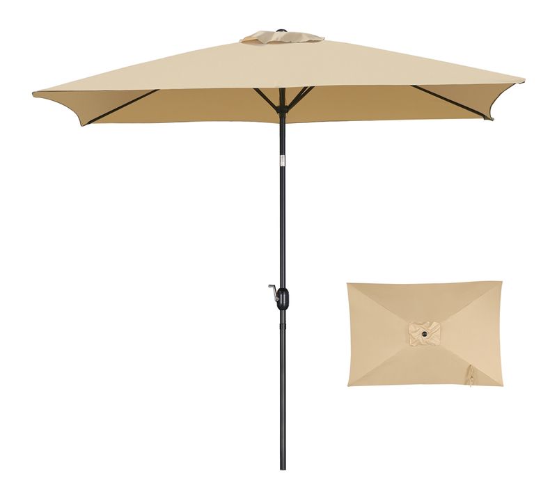 Parasol Rectangulaire 3 M Avec Manivelle Toile Inclinable 6 Baleines Solides Marron