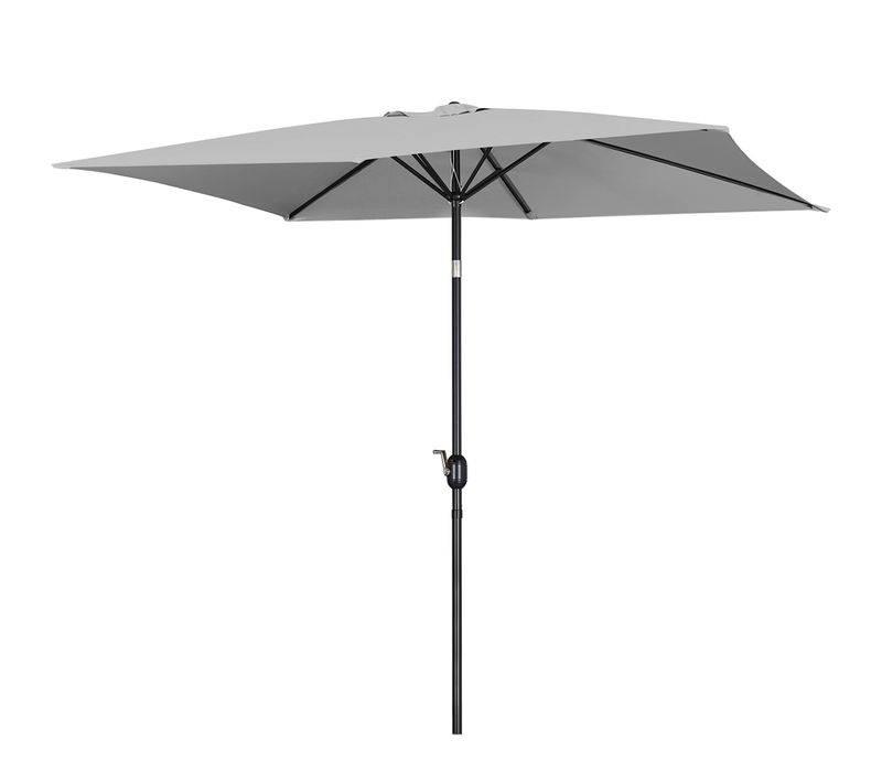 Parasol Rectangulaire 3 M Avec Manivelle Toile Inclinable 6 Baleines Solides Gris