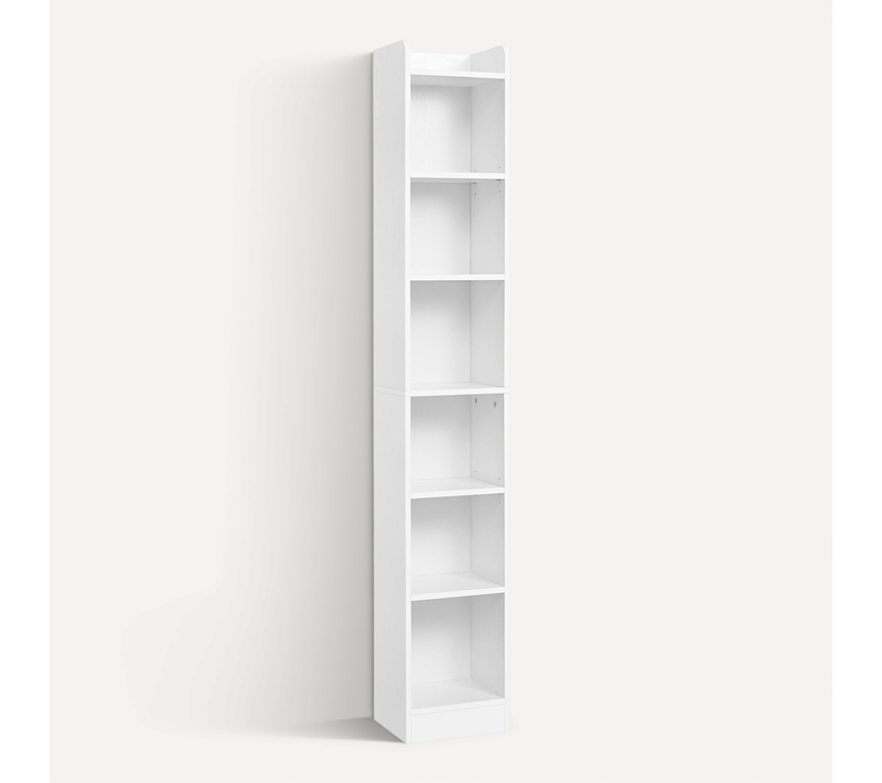 Bibliothèque Étroite Ouverte à 7 Niveaux Étagère Haute Blanc