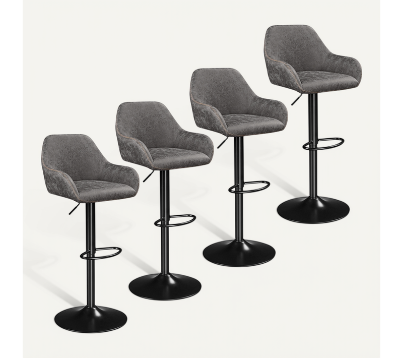 Lot De 4 Tabourets De Bar Vintage En Simili Pu Gris