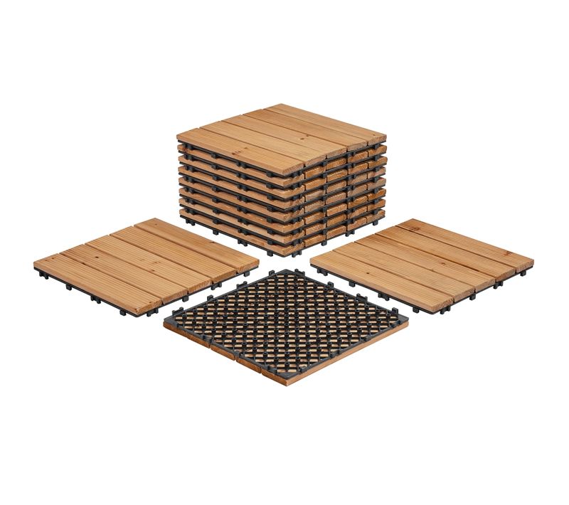 Lot De 11 Dalles De Terrasse Clipsable En Bois De Sapin Couleur Bois