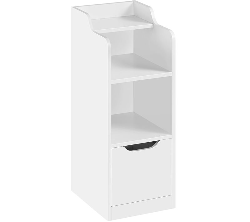 Table De Nuit étroite Avec 1 Tiroir Avec 2 Compartiments Ouverts Blanc