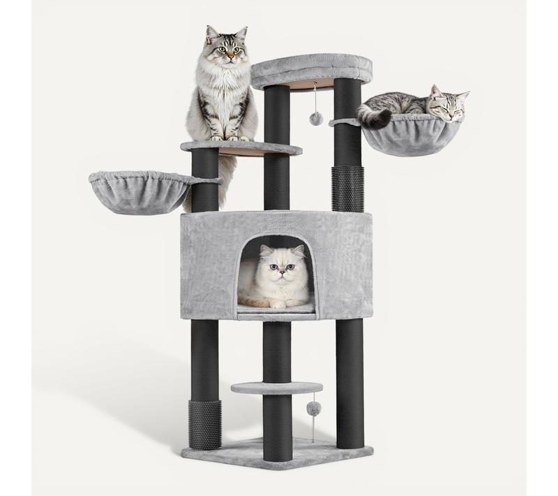 Arbre à Chat Multiniveau Pour Grands Chats Avec Griffoir Brosse Boule 160 Cm H