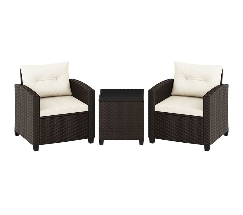 Salon De Jardin En Résine Tressée Avec Table Basse Fauteuils Avec Coussins Brun/beige