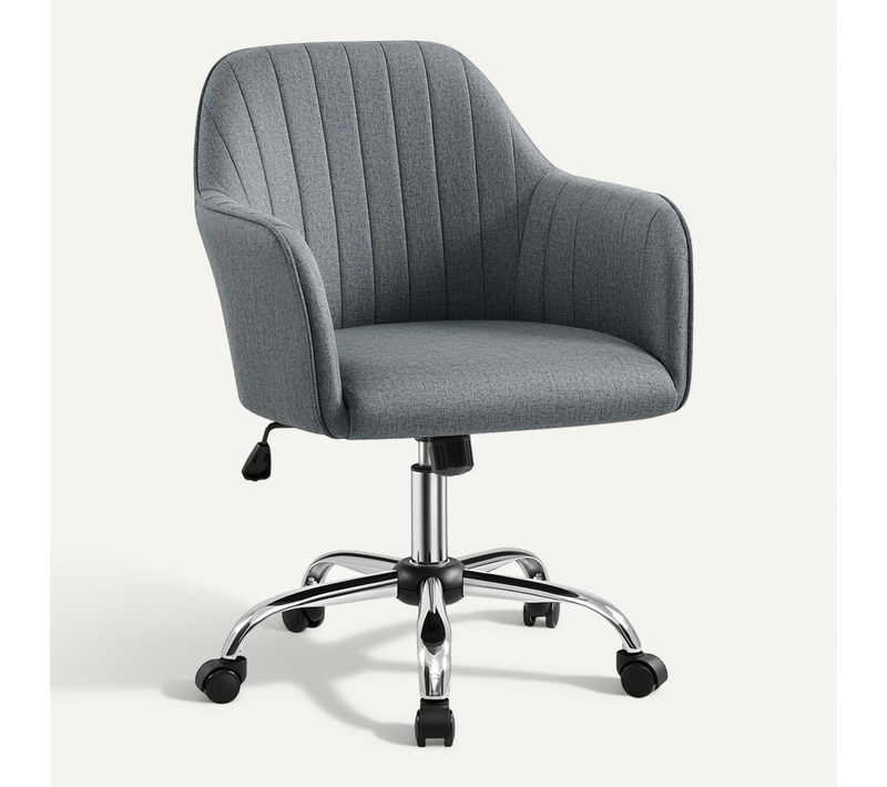 Chaise De Bureau à Roulettes Capitonnage Cannelé Avec Assise Réglable Dossier Inclinable Gris Foncé