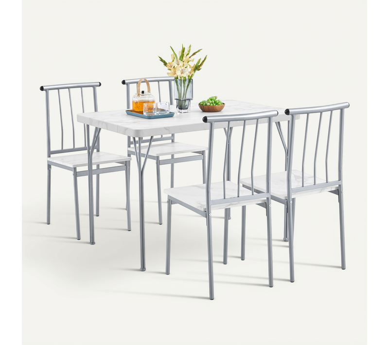 Ensemble Table à Manger Carrée Table Avec 4 Chaises En Bois Blanc/Noir