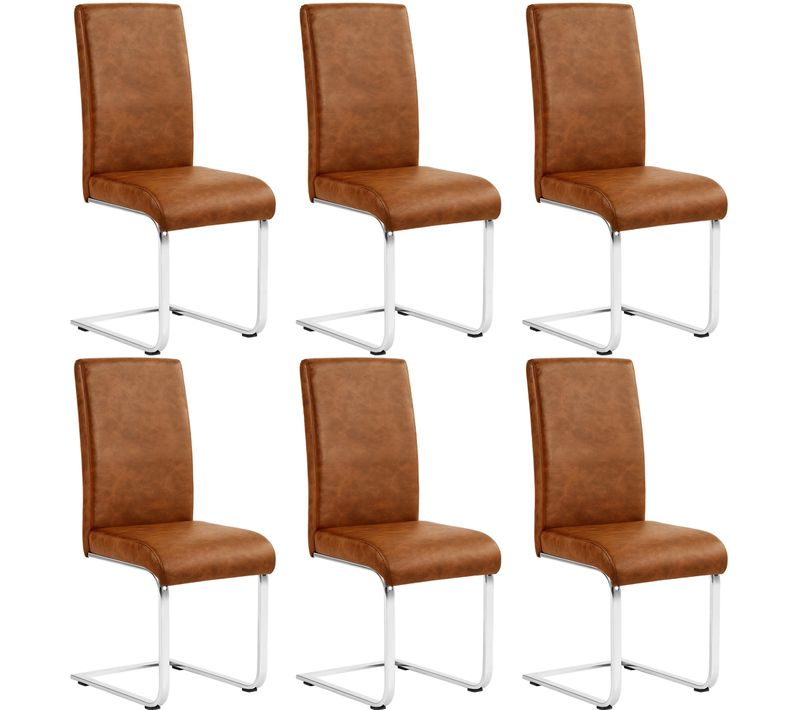 Lot De 6 Chaises De Salle à Manger Avec Pieds En U Haut Pour Cuisine Marron Rétro
