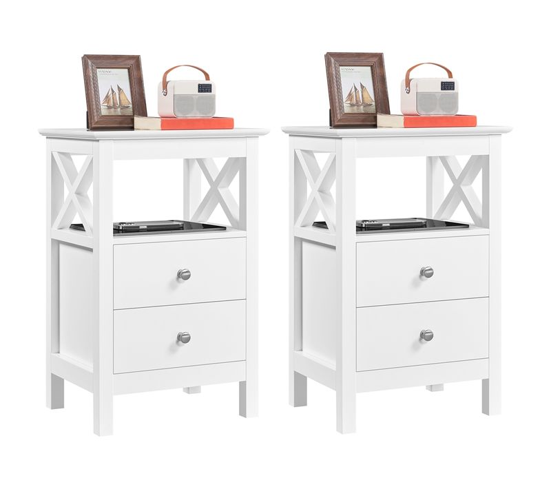 Lot De 2 Tables De Chevet Scandinaves Avec 2 Tiroirs Et étagère Ouverte 40x30x60 Cm Blanc