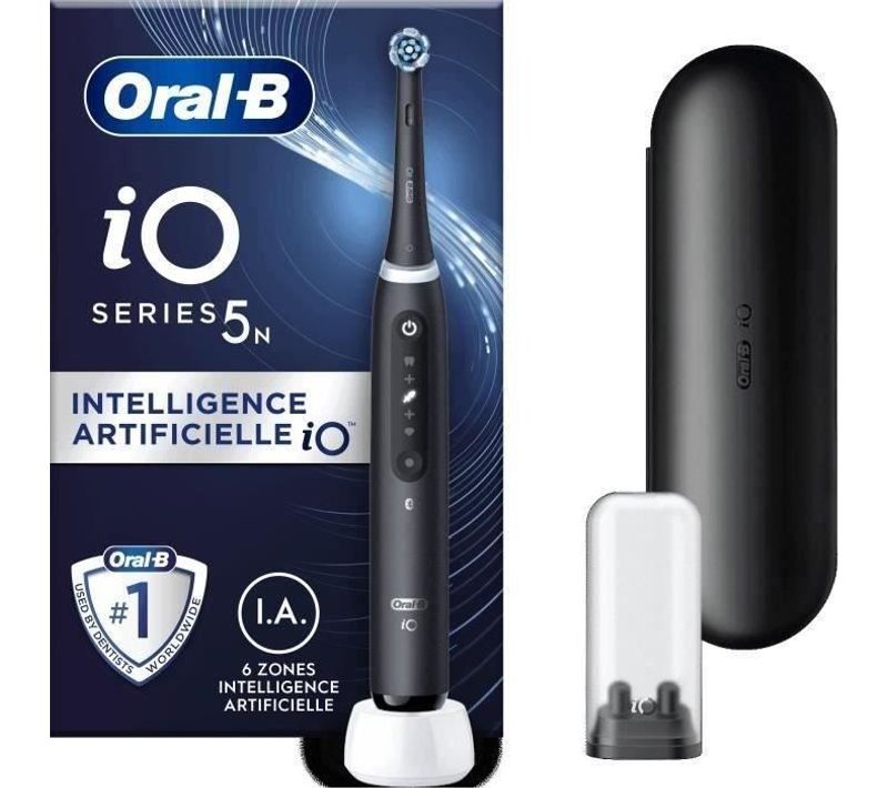 Brosse à Dents Électrique Io5 Connectée - Noir - Bluetooth, 1 Brossette Et 1 Étui De Voyage