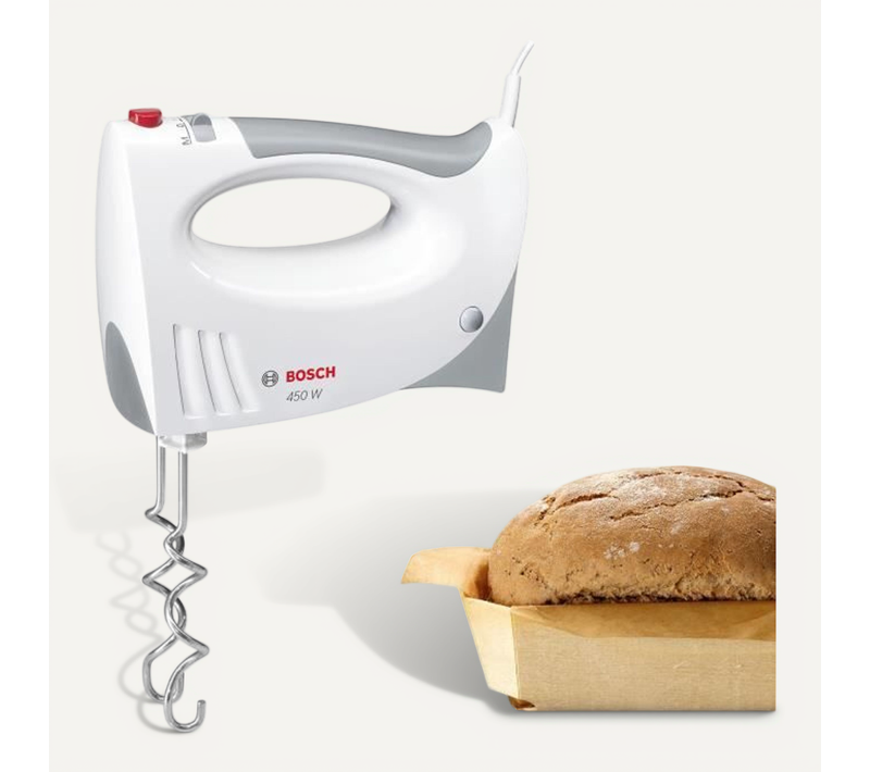 Batteur Clevermixx Mfq3530 450w - 5 Vitesses - 2 Fouets / 2 Crochets Pétrisseurs Inox - Blanc / Gris