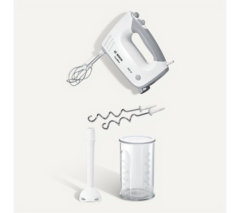 Batteur - Mfq36440 - 450 W - 5 Vitesses - 2 Fouets / 2 Crochets Pétrisseurs Inox - Blanc / Gris