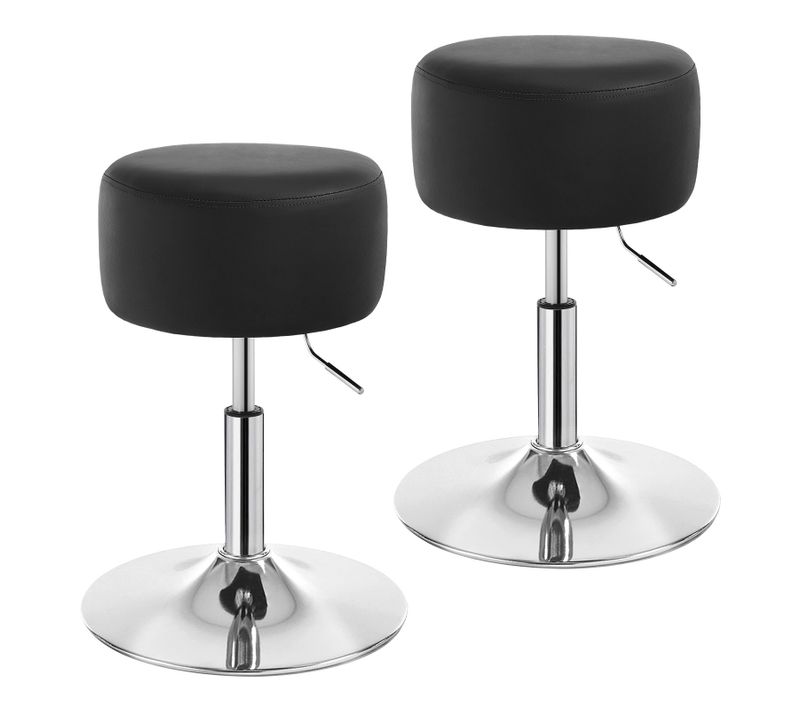 Lot De 2 Tabouret De Bar Sans Dossier - Siège En Similicuir - Hauteur Réglable - Noir