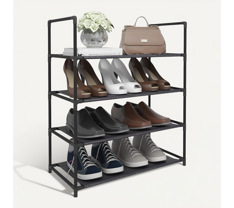 Etagères à Chaussures 4 Couches Pour 12 Paires. Meuble à Chaussures 60x28x71cm. Noir