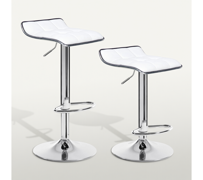 Lot De 2 Tabourets De Bar En Cuir Synthétique Et Acier Chromé-38 X 40 X (64-86)cm-blanc