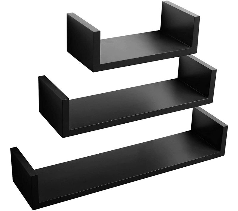 Lot De 3 Etagères Murale - Bois Mdf - Noir - Epaisseur De 2 Cm