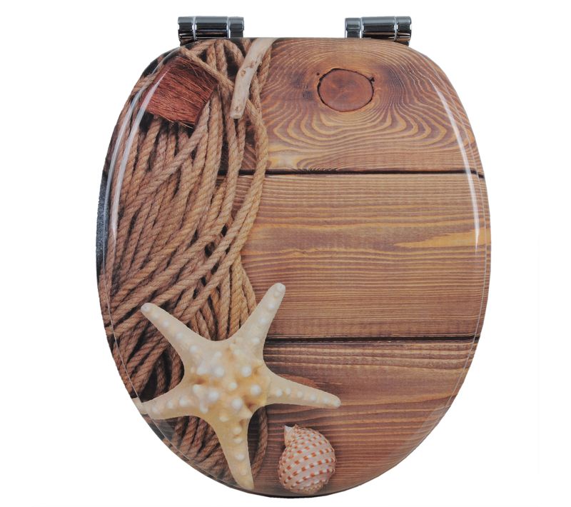 Abattant De Toilette En Mdf Avec Charnière.couvercle De Wc.43.6x37.8cm.étoile De Mer.sable Ii