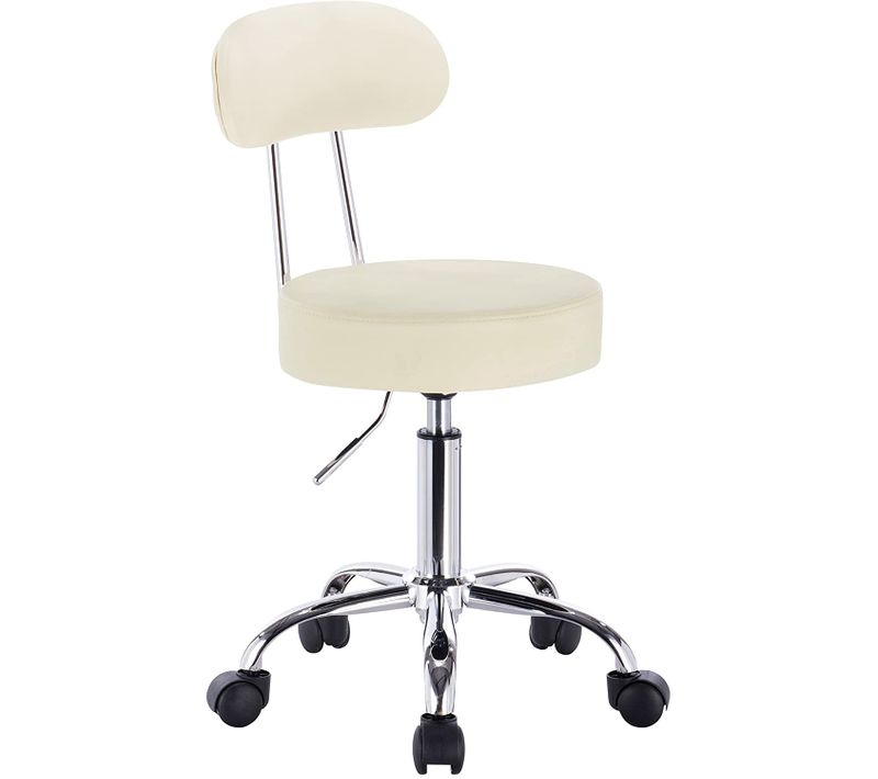 Tabouret De Bar Pivotant Tabouret De Travail à Roulettes Chaise De Bureau Avec Dossier Crème