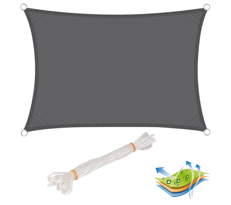 Voile D’ombrage 3x4 M Rectangulaire En Polyester. Protection Contre Le Soleil. Gris