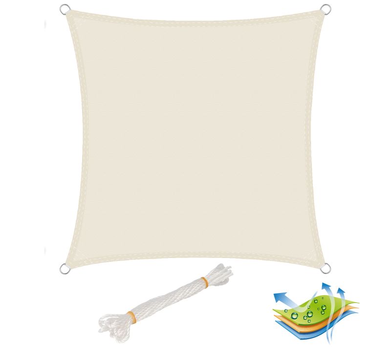 Voile D’ombrage 3x3 M Carré En Polyester. Protection Contre Le Soleil.crème