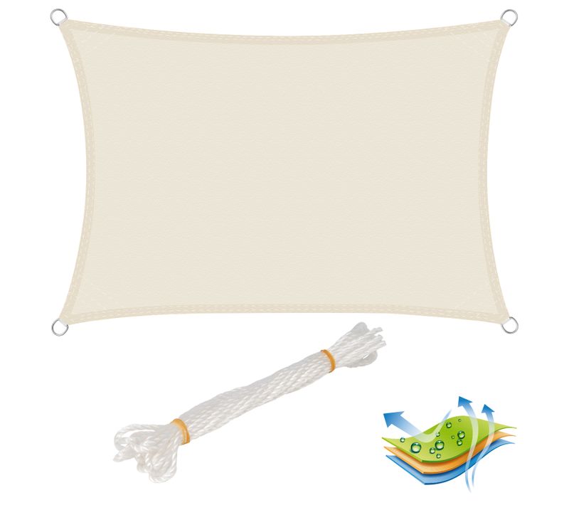 Voile D’ombrage 3x5 M Rectangulaire En Polyester. Protection Contre Le Soleil .crème