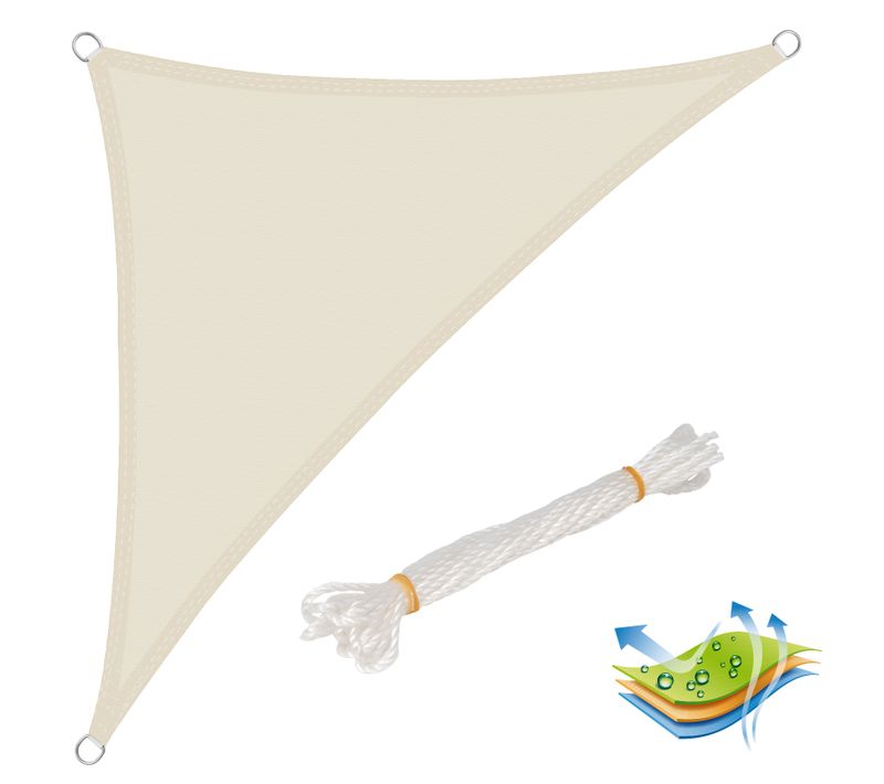Voile D’ombrage Triangulaire 5x7x7m En Polyester. Protection Contre Le Soleil .crème