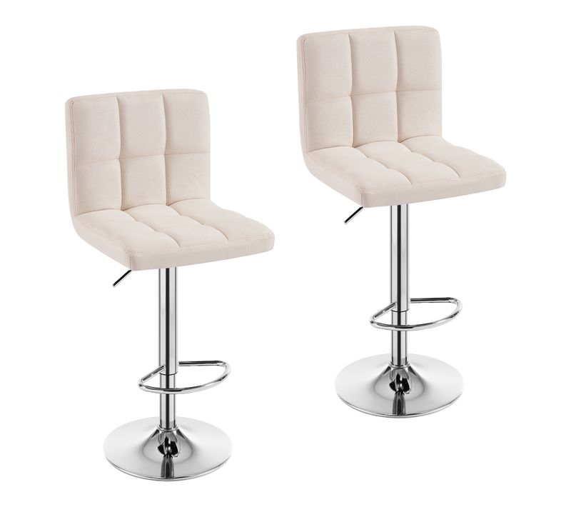 Lot De 2 Tabouret De Bar En Lin - Réglage En Hauteur Avec Dossier - Crème