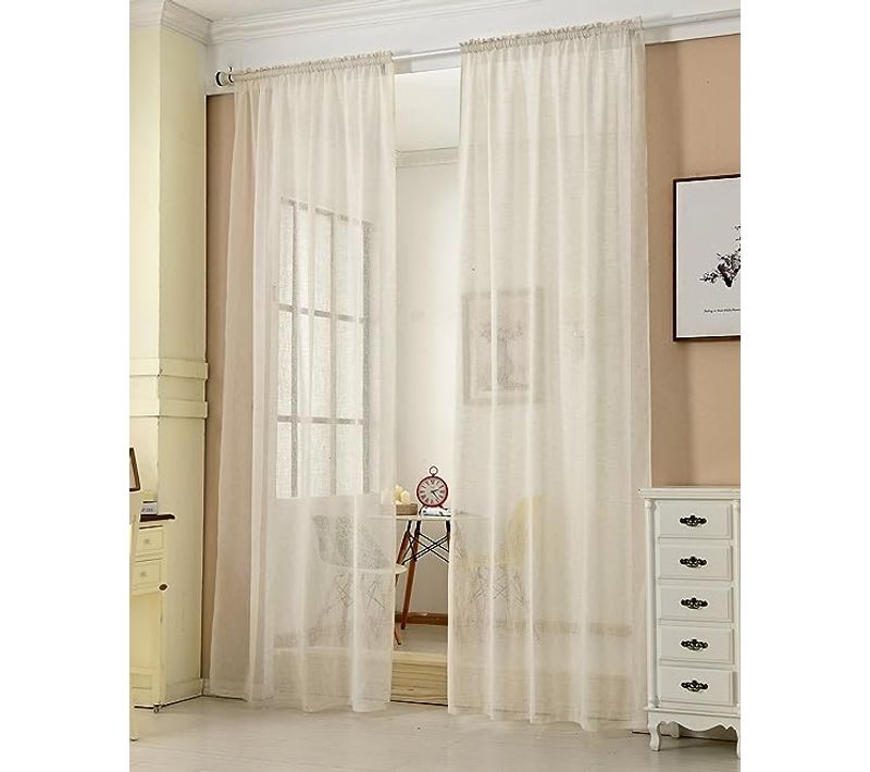1 Pièce Rideau Semi-transparent. Suspension Avec Passe-tringle Voilage. 140x175 Cm. Crème. Vh5856cm