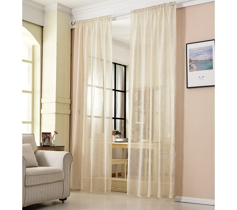 2 Pièces Rideaux Semi-transparents. Suspension Avec Passe-tringle. 140x245cm. Sable. Vh5859sd-2