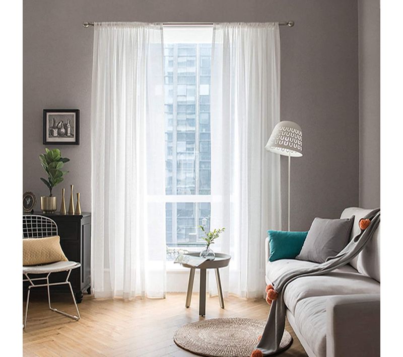 2 Pièces Rideaux Semi-transparents. Suspension Avec Passe-tringle. 140x175cm. Blanc. Vh5856ws-2