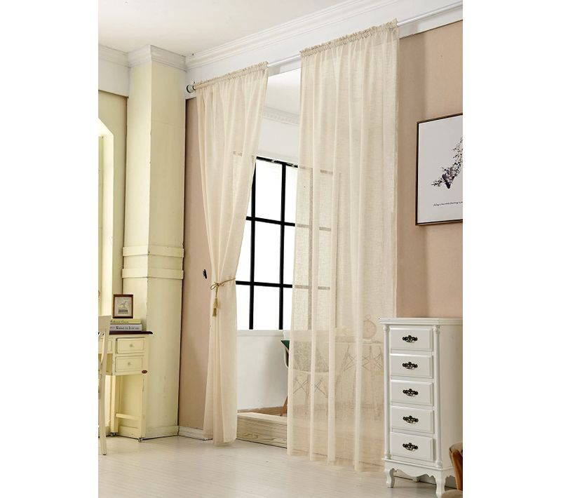 2 Pièce Rideau Semi-transparent.suspension Avec Passe-tringle Voilage.140x175cm.sable.