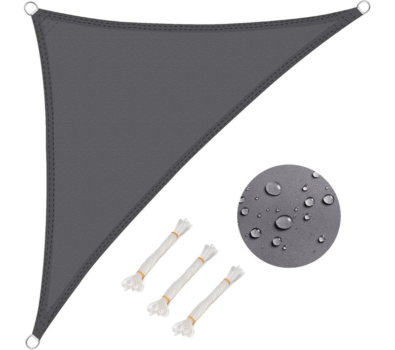 Voile D'ombrage Triangulaire 5x5x7 M-imperméable-Anti 93% Uv-Polyester Avec Protection UV-Gris