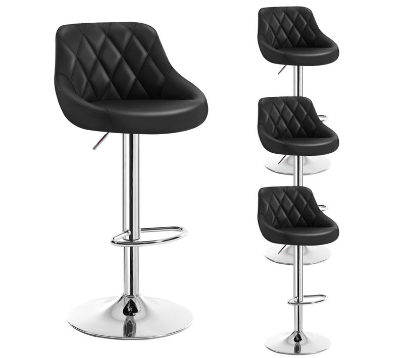 Lot De 4 Tabouret De Bar Avec Repose-Pieds-Hauteur Réglable-En Similicuir-Siège Bien Rembourré-Noir