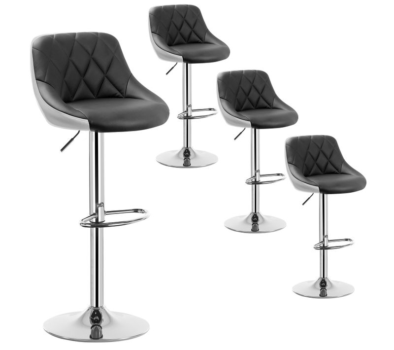 Lot De 4 Tabouret De Bar En Cuir Artificiel - Siège Bien Rembourré - Gris Blanc