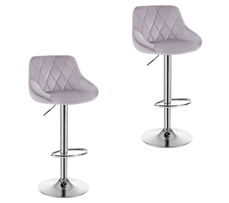 Lot De 2 Tabouret De Bar Avec Dossier Et Repose-Pied-Hauteur Réglable-Siège En Velours-Gris Clair