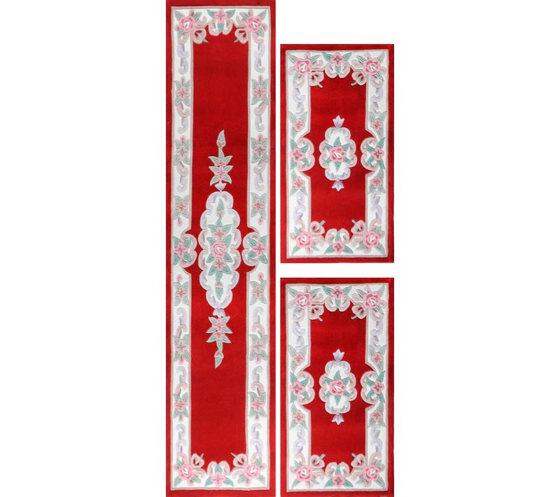 Tapis Tufté Main Avec Bordure En Design Aubusson - Ming 70x600 Cm - Rouge