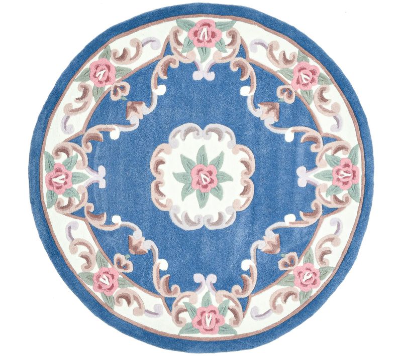 Tapis Tufté Main Avec Bordure En Design Aubusson - Ming 190x190 Cm - Bleu