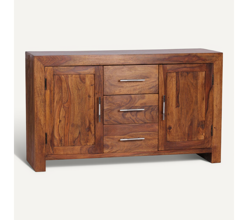 Buffet Bois Massif Sheesham 118 Cm Commode Portes Et Tiroirs Moderne