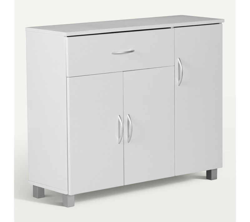 Buffet 90x75x30 cm 3 Portes Et 1 Tiroir Bois Étagère Fermée