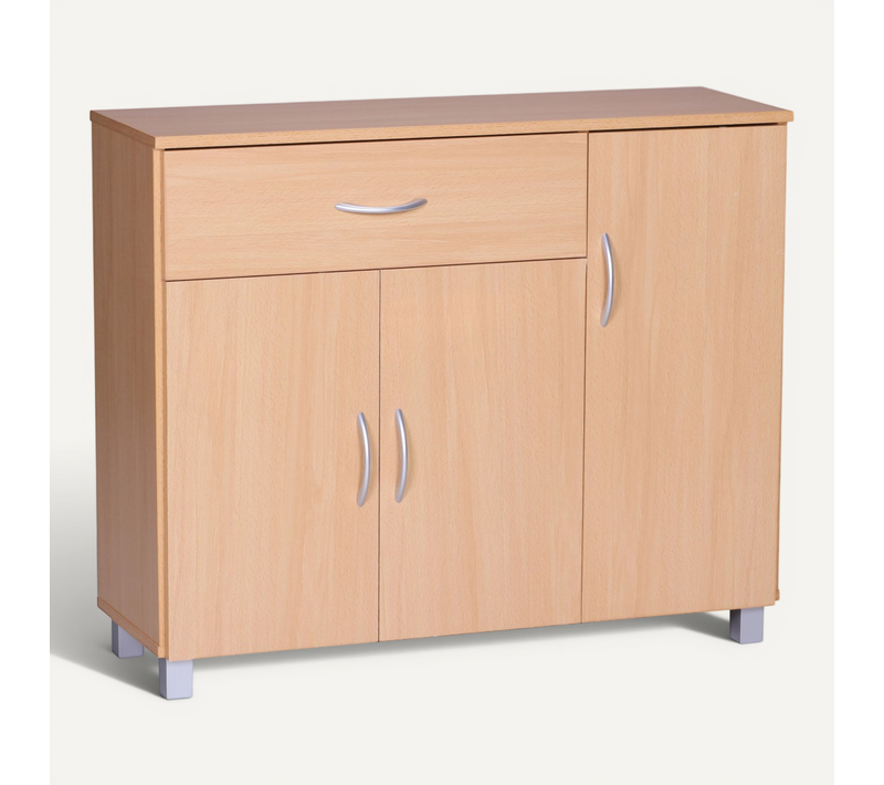 Buffet 90x75x30 cm 3 Portes Et 1 Tiroir Bois Étagère Fermée
