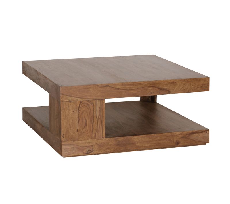 Table Basse De Salon 90 Cm Bois Massif Sheesham Carrée Avec Étagère
