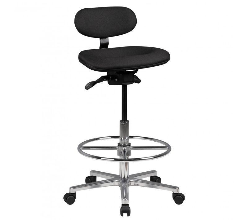 Design Tabouret à Roulettes Pivotant 360° Rembourré Tabouret De Bureau Noir