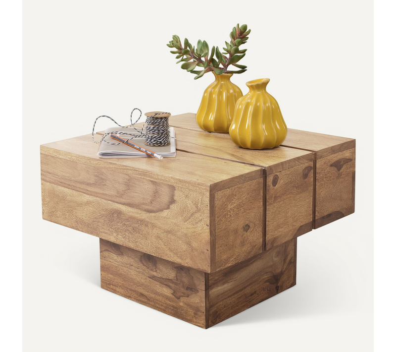 Table D'appoint Bois Massif 44x30x44cm Bout De Canapé Table De Salon Acacia