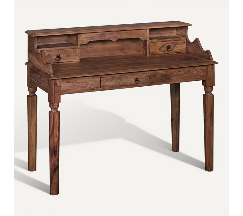 Bureau 115 Cm Table D’ordinateur Bois Massif Sheesham Avec Tiroirs