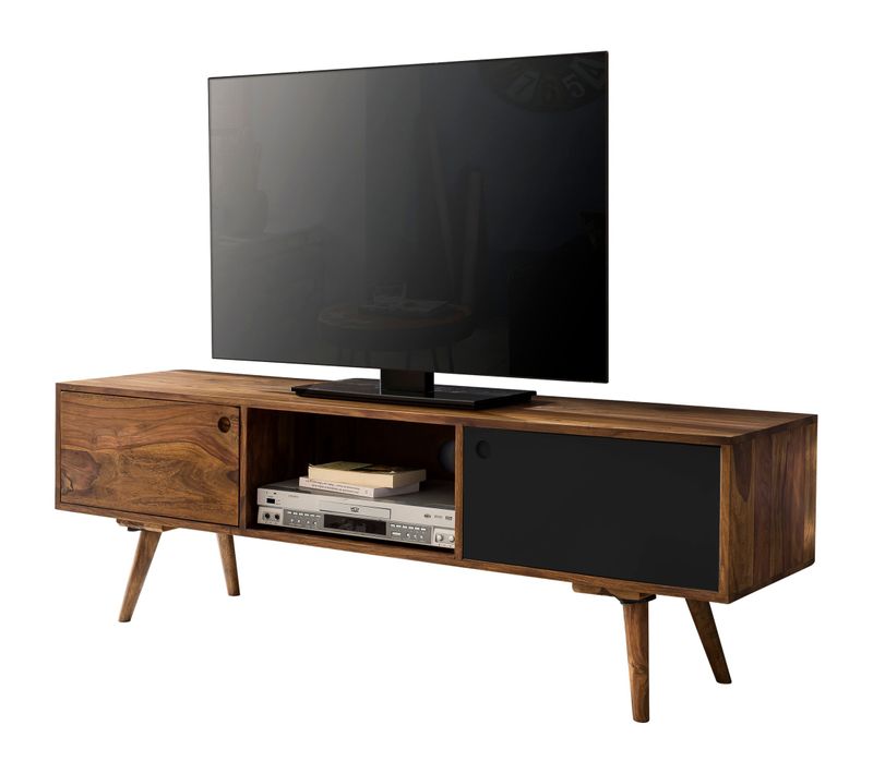 Meuble TV Bois Massif 140x45x35cm Lowboard TV Commode Étagère Télévision