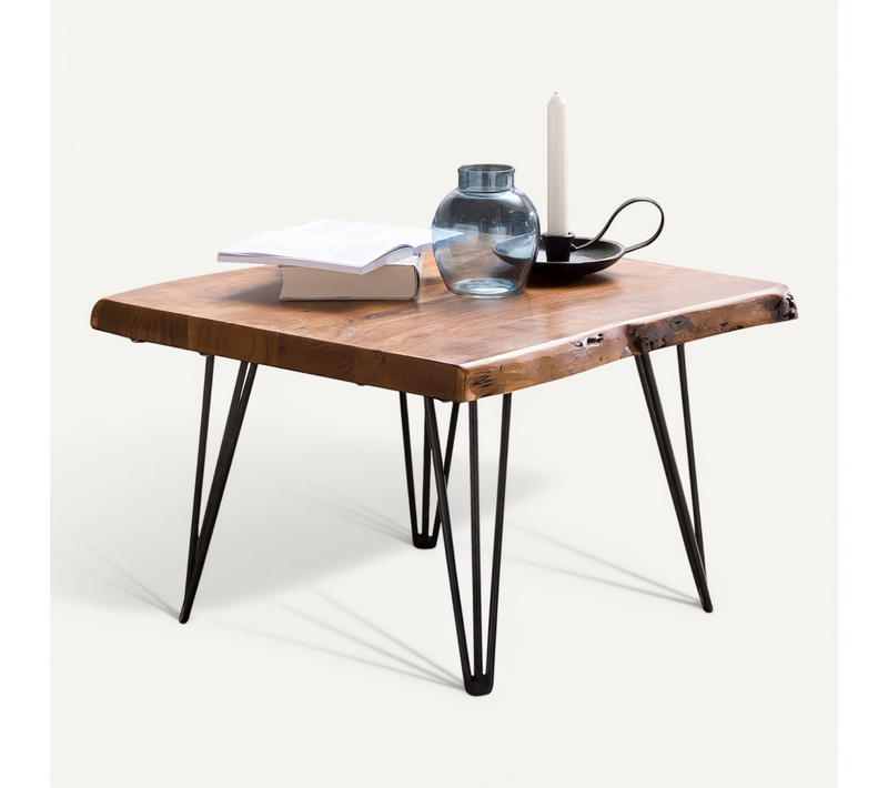 Table Basse Bois Massif Métal 56x38x51cm Table D'appoint Table De Salon