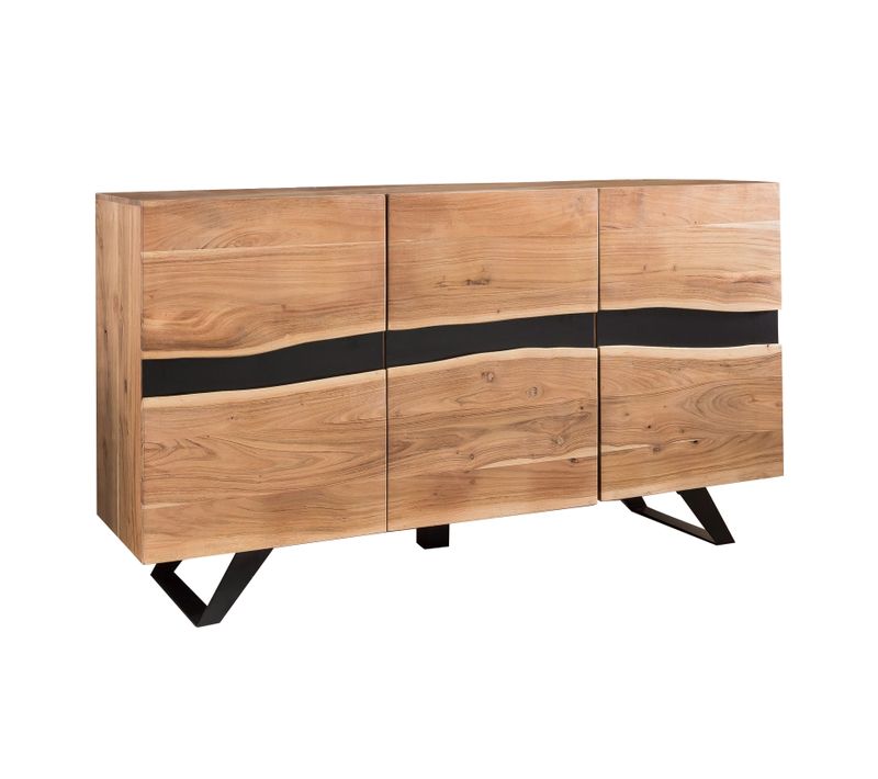 Buffet 148 Cm Bois Massif D’acacia Commode Armoire Portes Bord D'arbre