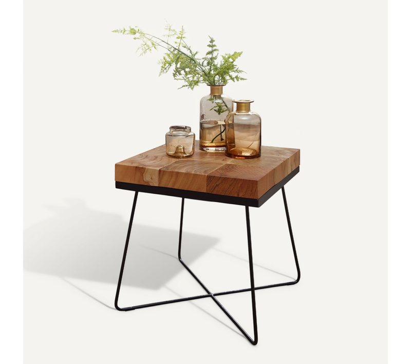 Table D'appoint Bois Massif 45x51x45cm Bout De Canapé Table De Salon